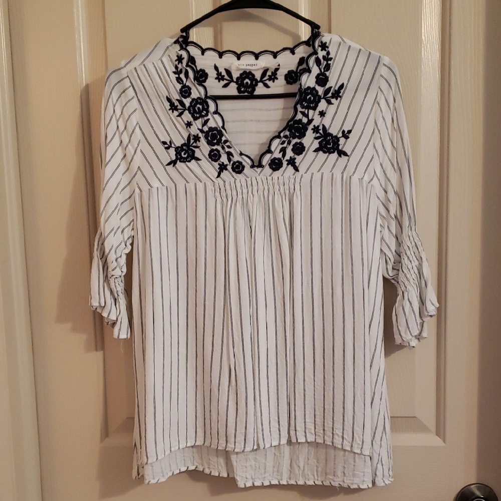 Blu Pepper Navy and White Striped Blouse